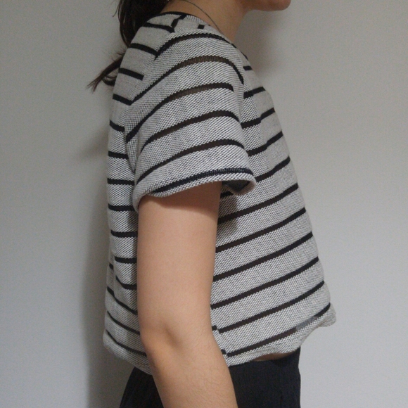 SOLD - NWOT Black Mesh & Gray Striped Cropped Tee - Picture 3 of 9